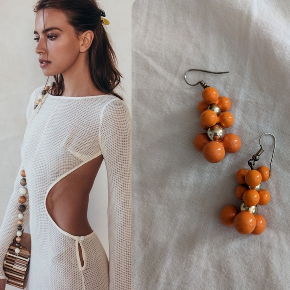 🎈Orange Vintage Ball Earrings - Picture 1 of 2